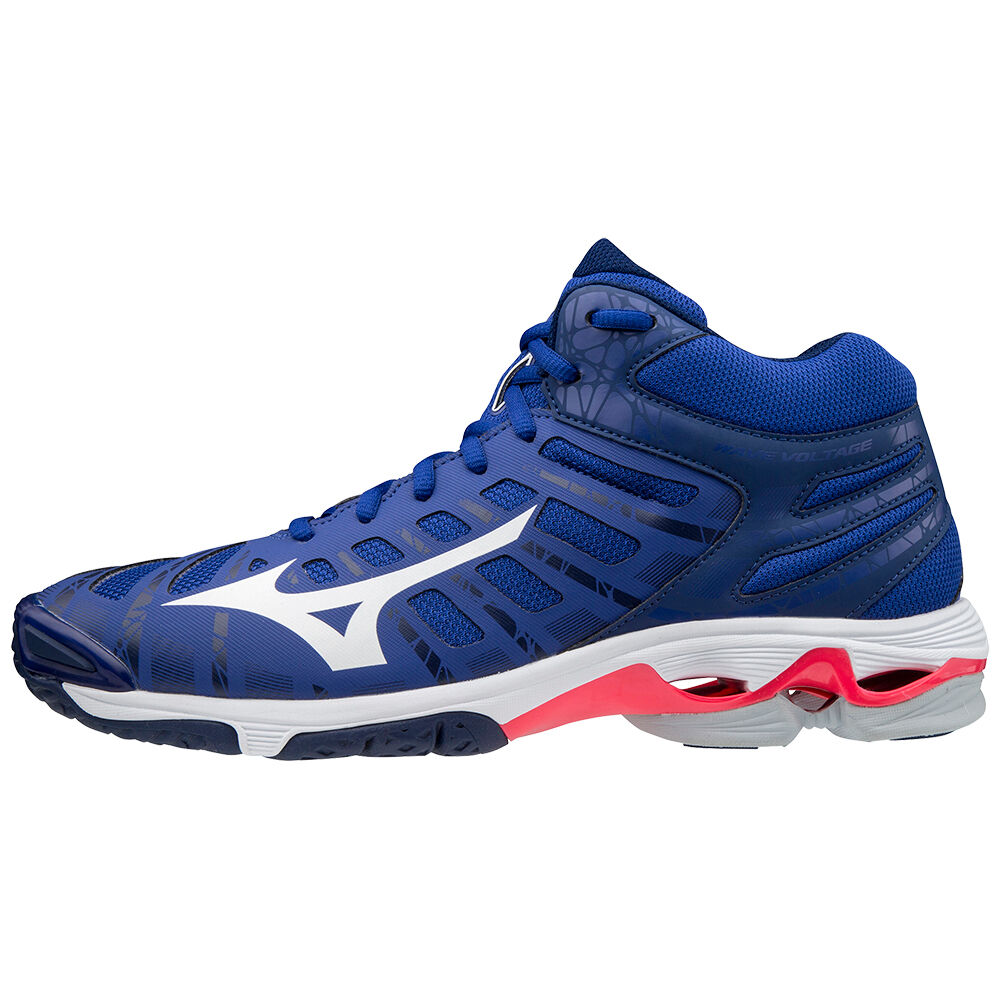 Mizuno Wave Voltage Mid - Erkek Voleybol Ayakkabısı - Mavi/Beyaz/Pembe Türkiye (UHSOJQ-840)